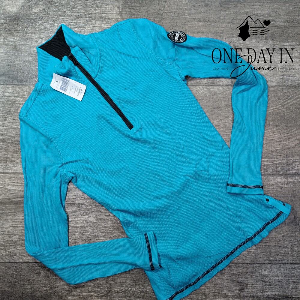 Ralph Lauren Half Zip Waffle Knit Pullover Turquoise Blue NWT Size S